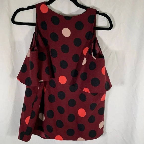Ann Taylor Blouse Women’s XS Red Polka Dot Cold Shoulder V-neck Top - Picture 6 of 6
